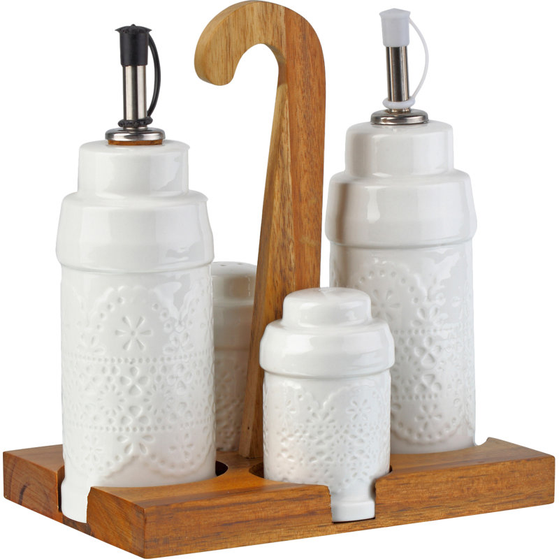 Darby Home Co 5 Piece Laced Ceramic and Wood Cruet Set Wayfair.ca